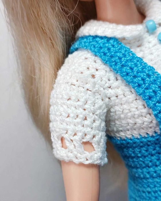 Ubranka dla lalek Barbie - Sukienka ogrodniczka 2 w 1, niebieski dół, biała góra