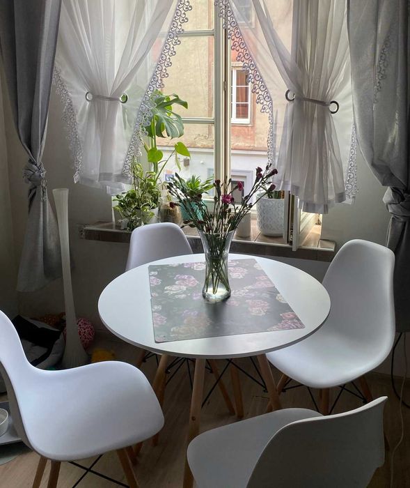 NOWY Zestaw Stół 80 cm + 4 Krzesła TOLV Skandynawskie Białe