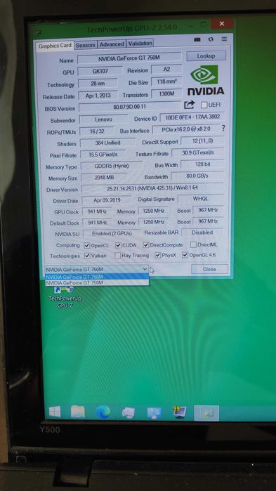 Lenovo Y500 i5, 256SSD + 1TB HDD, SLI, 2x GT750M !
