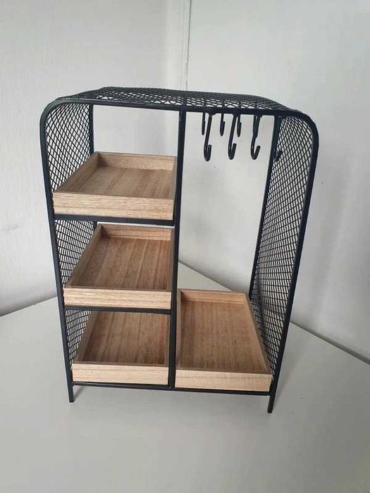 Czarny stojak organizer na biżuterię loft drewniany metalowy