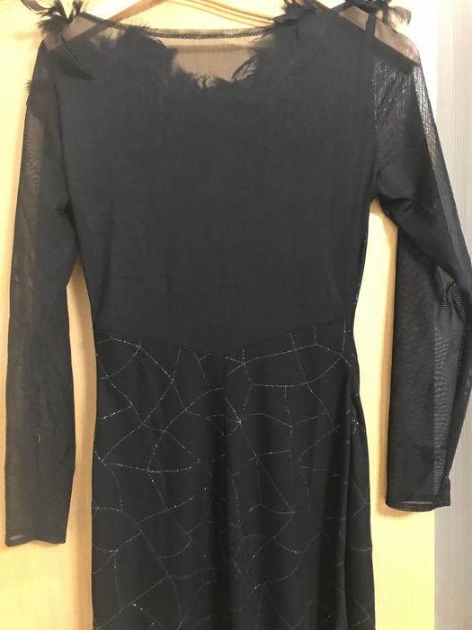 Сукня вечірня з пір‘ям  та сіткою /максі