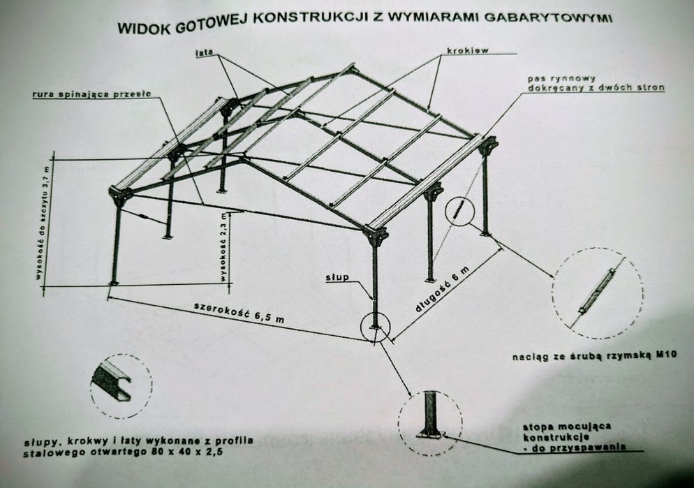 Stelaż garażu 6,5m x 9m x 2.3m