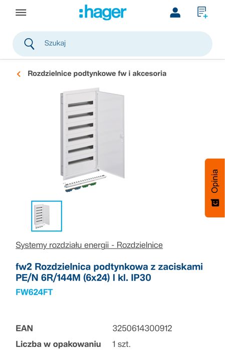 Hager fw2 Rozdzielnica P/T z zaciskami PE/N 6R/144M (6x24) IP30FW624FT