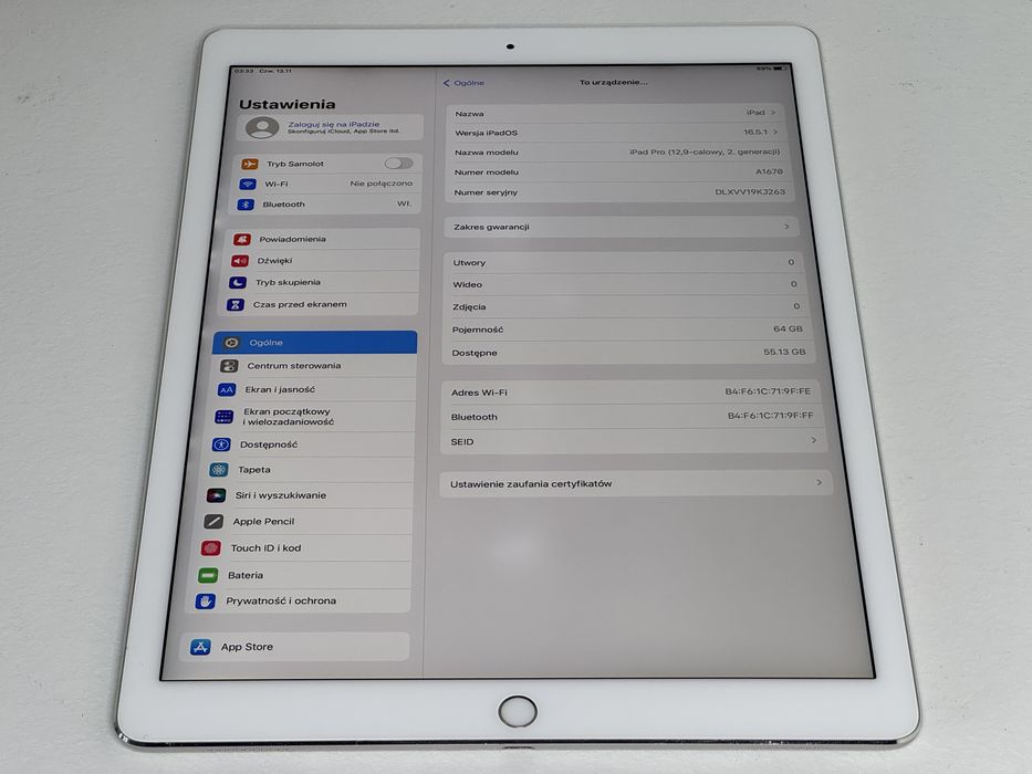 iPad Pro 12.9 2. gen. (A1670) 64GB - faktura VAT 23%