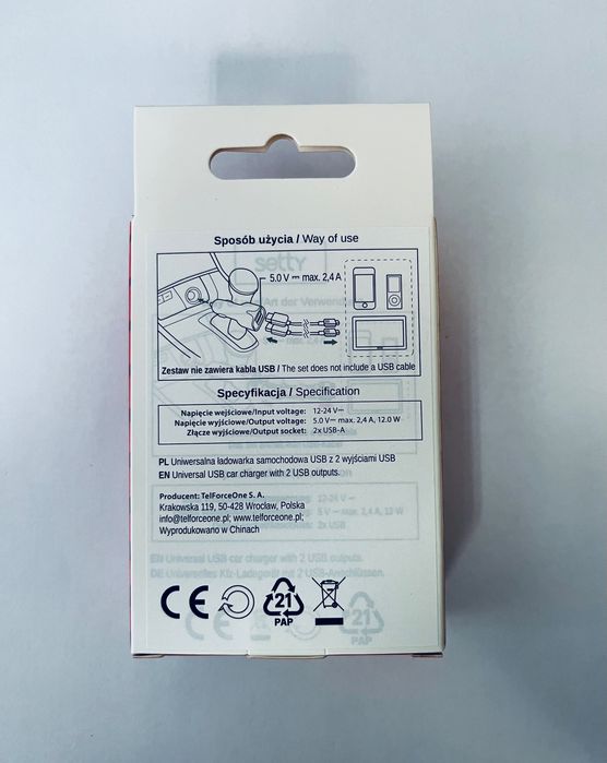 Ładowarka samochodowa Setty 2xUSB 2,4A czarna  | Sdz