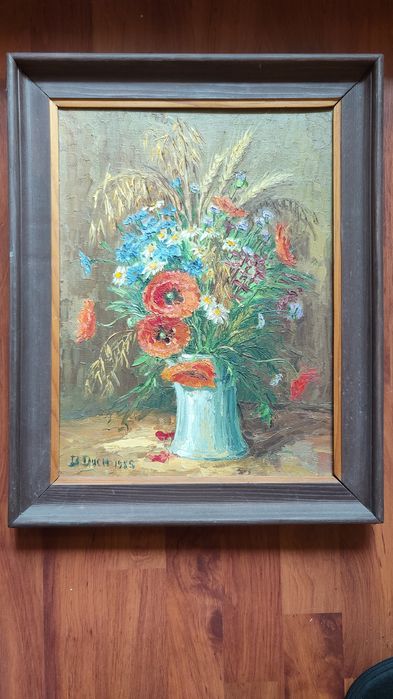 Obraz olejny kwiaty polne sygnowany 1985