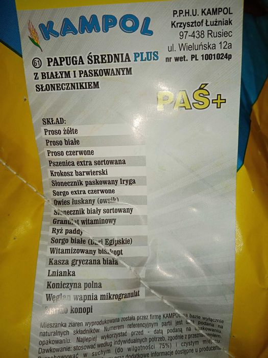 Karma dla Papug średnich + Papug Dużych Kampol 20 kg