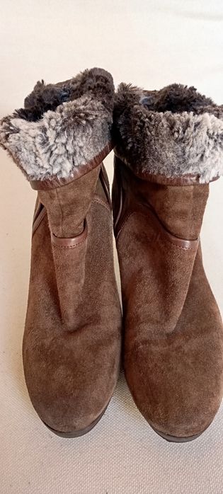 Botas castanha de salto com pêlo em camurça Y - Enzo