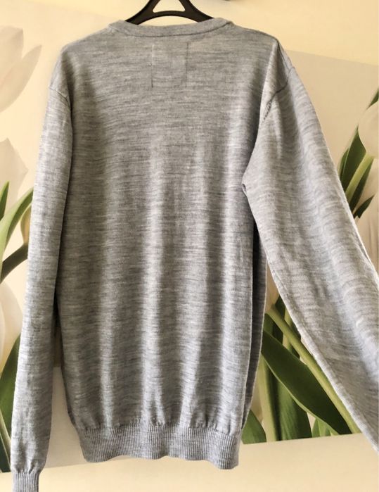 Sweter męski wełniany merino  Jack&Jones szary w serek XL