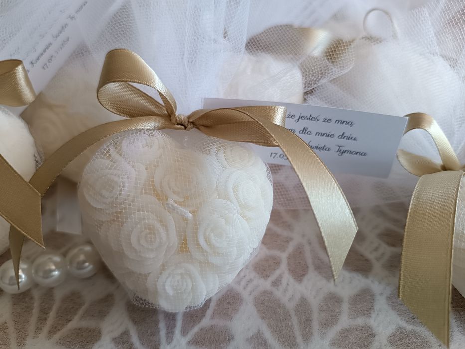 Podziękowania dla gości,serca różane. Świece sojowe  Ślub, Chrzest, Komunia, Baby Shower