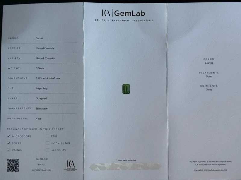 Naturalny Tsaworyt 2,20 ct | Certyfikat ICA GemLab | Szlif Schodkowy