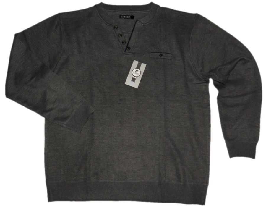 Duży SWETER swetr MĘSKI cienki 6XL szer.146 cm SZARY serek guziki