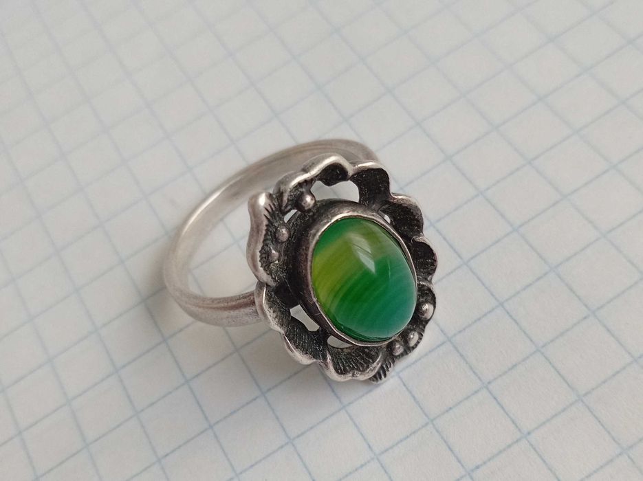 Кольцо с камнем Хризопраз  Серебро 925 звезда ОМВ СССР