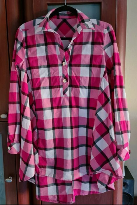 Rozkloszowana tunika koszula luźna/ciążowa krata rozm. L/XL