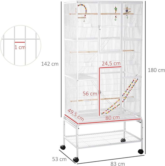 PORTES GRÁTIS - Gaiola para pássaros com rodas e escadas 83x53x180cm