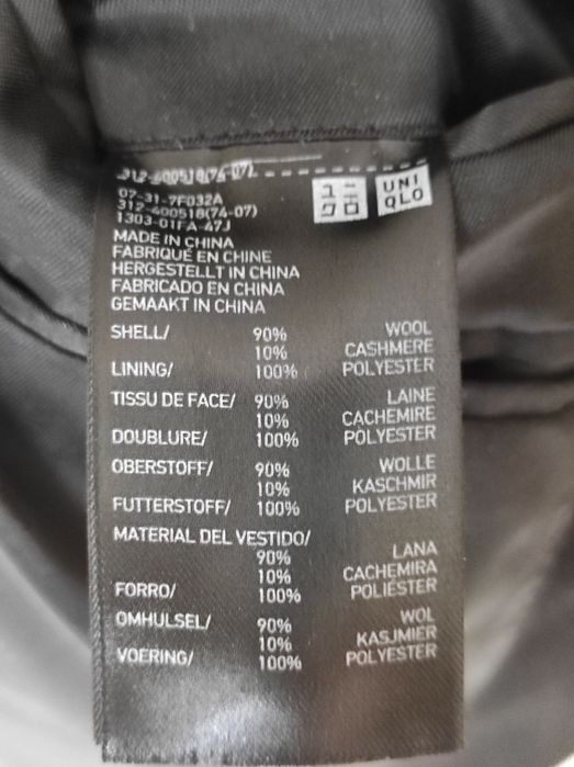 Płaszcz męski Uniqlo Wool i Cashmere rozmiar M kolor czarny