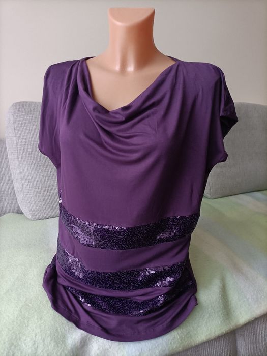 Fioletowa bluzka z wiskozy, cekinami L/XL, nowa