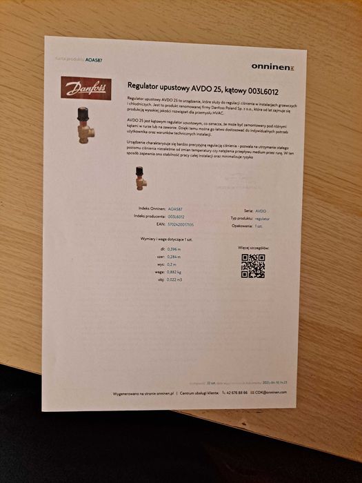 Zawór regulacyjno-upustowy 1 cal Danfoss nowy za pół ceny