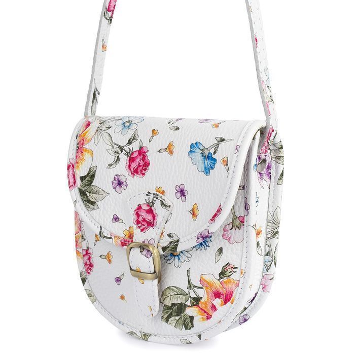 Białe kwiaty Damska Skórzana Mała Torebka Listonoszka podkówka weekend