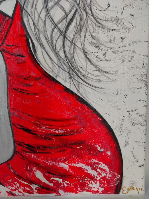 Duzy obraz akrylowy na plotnie kobieta czerwona sukienka