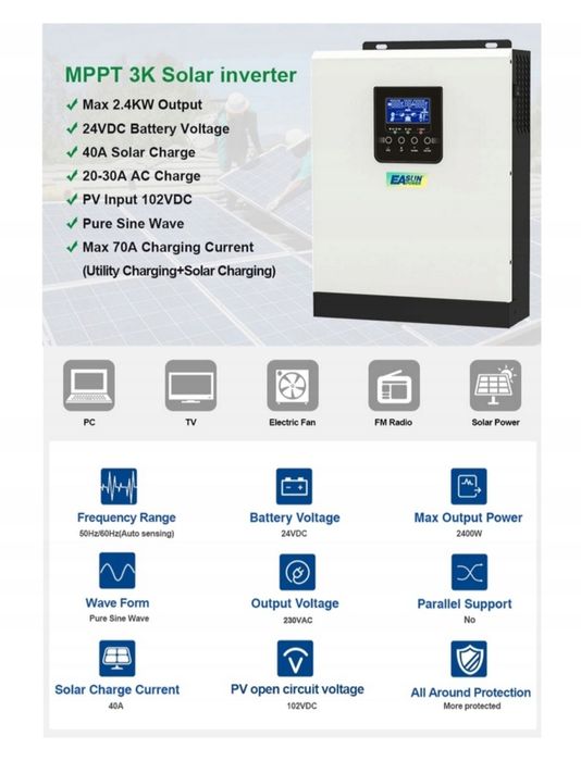 Гібридний Інвертор / SINUS EASUN 3 kWA 12/24 V