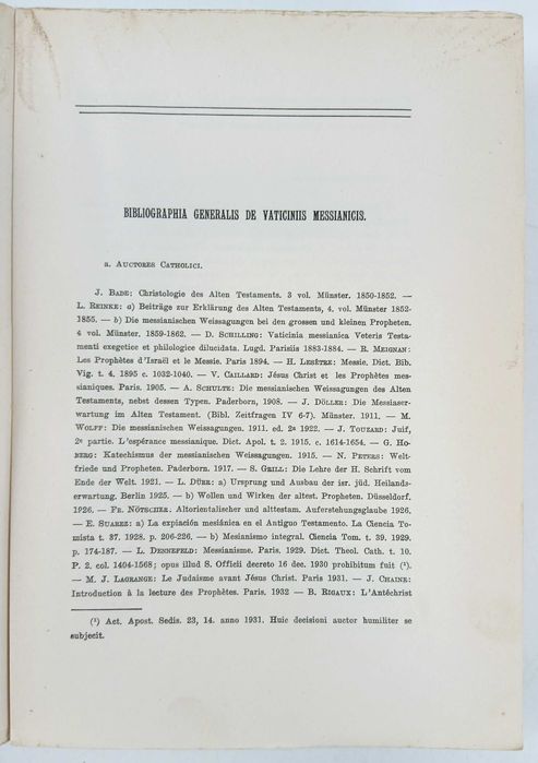 Profecias Messiânicas no Antigo Testamento - 1935 – De Prophetiis Messianicis in Antiquo Testamento – F. Ceuppens. Teologia. Biblia.
