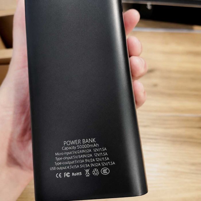 Power Bank 50000 mAh 22.5W Fast Charge, PD 20W, 4xUSB + Type-C, дисплей, черный