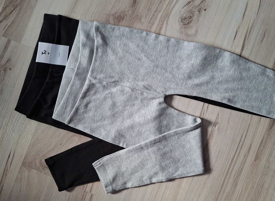 2 pack spodnie / legginsy prażek TU 4-5 lat / 104-110cm czarne/ szare