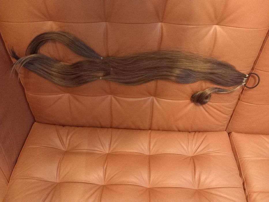 Kok dopinany warkocz  treska popielaty brąz długie 86CM