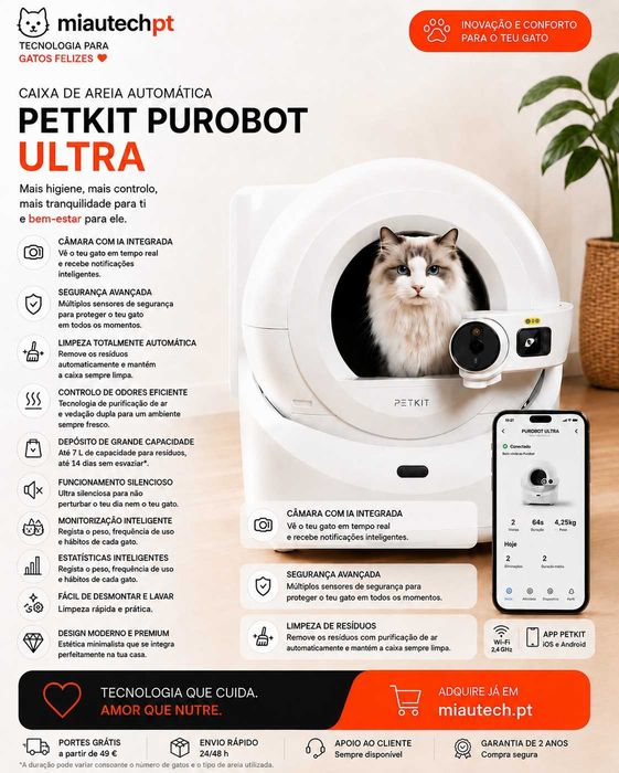 MiautechPT - Tecnologia para o seu Gato - Aluguer de Caixa de areia + Alimentador inteligente + bebedouro inteligente