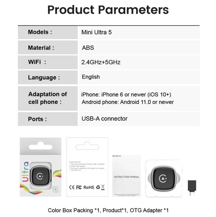 Carlinkit Mini Ultra 5 2AIR - Адаптер беспроводного CarPlay/Android