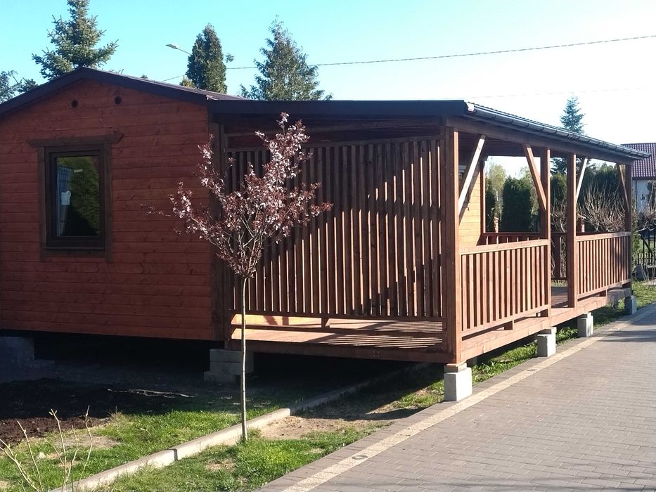 Domek drewniany z tarasem, letniskowy, ocieplony 8x3.2m Łęczna, Kurów, Stróża