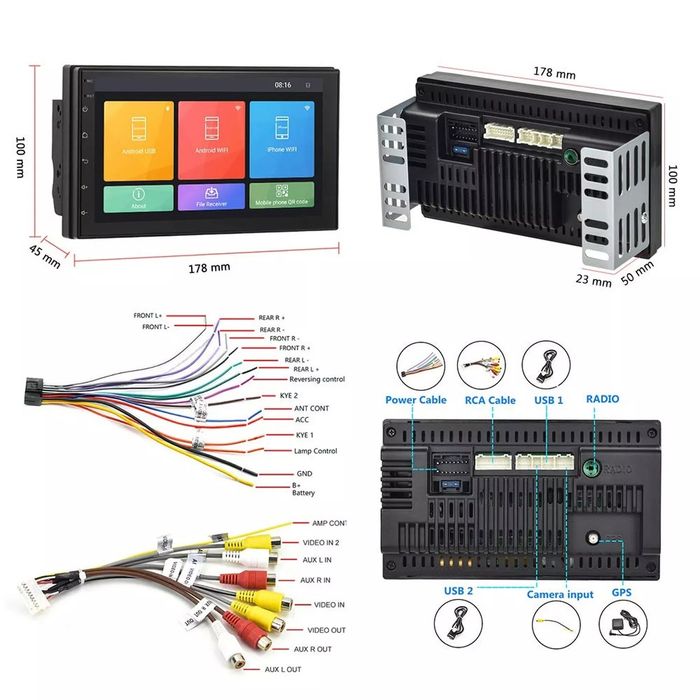 Автомагнітола, магнітола  2 DIN Podofo 8701 Android 2-32 та 4-64 GB ( 7,9,10Дюймів )