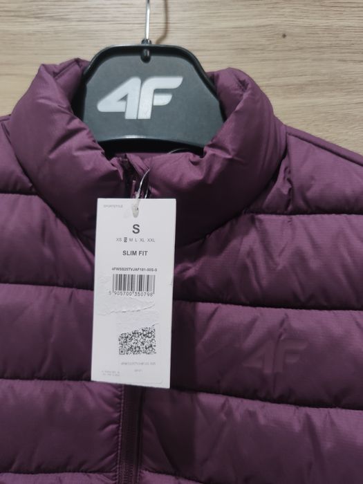 Kamizelka bezrękawnik puchowy damski 4F rozmiar S śliwkowy
