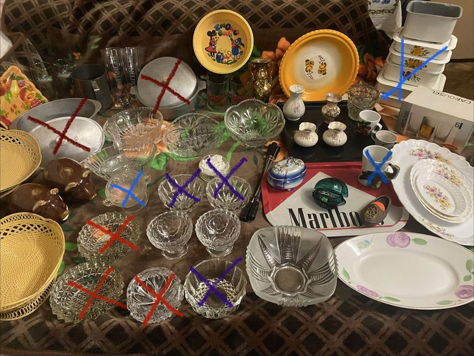 Посуда СССР:фарфор,хрусталь,блюда,эмалтрованные миски,ковши,противень