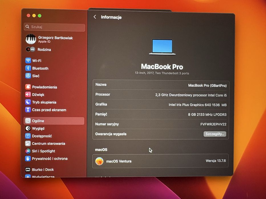 MacBook Pro 2017 8Gb 256Gb uszkodzony