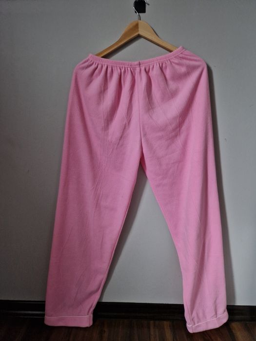 Różowe spodnie piżamowe z polaru, luźny krój, S, M, L