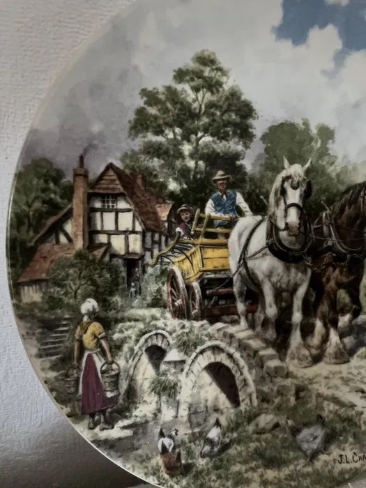 **Wedgwood Obraz Kolekcjonerski Talerz Angielska Porcelana Wieś Konie