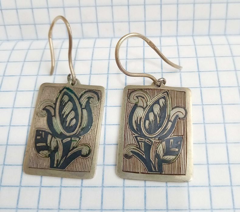 Сережки Северная чернь срібло 875 проба зірочка 7,5 гр. СССР