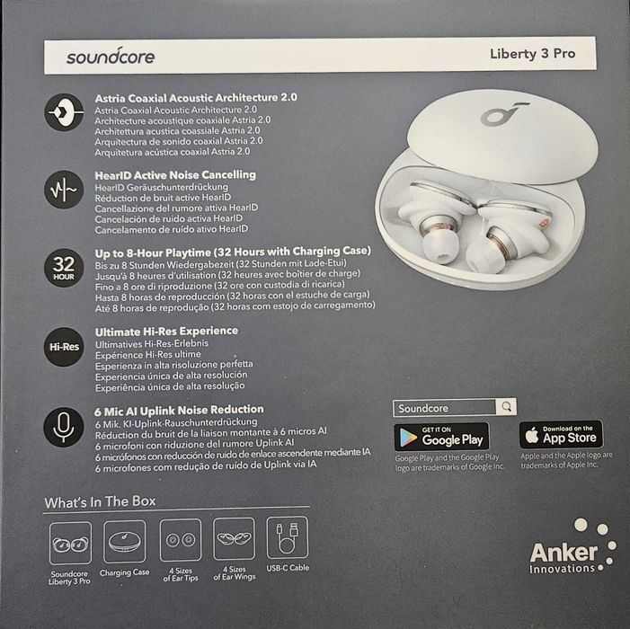 Słuchawki BT Soundcore LIBERTY 3 PRO Białe, komplet, stan jak NOWE