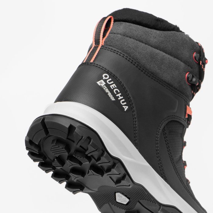 Botas quentes e impermeáveis de caminhada mulher, MH500 preto
