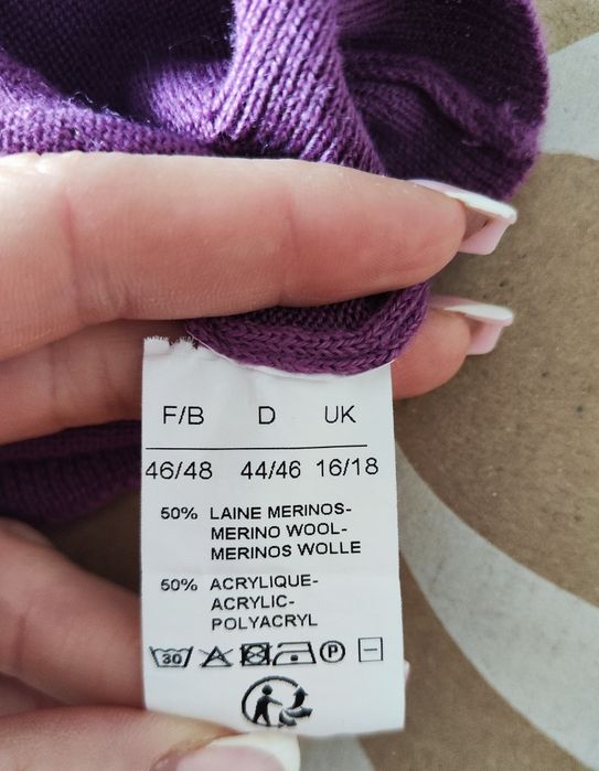 Fioletowy różowy sweter golf półgolf damski wełna merino Afibel