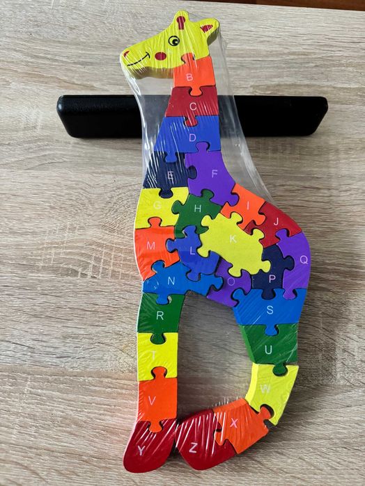 Puzzle Drewniane Edukacyjne Żyrafa Układanka Puzzle  3D Literki Cyfry