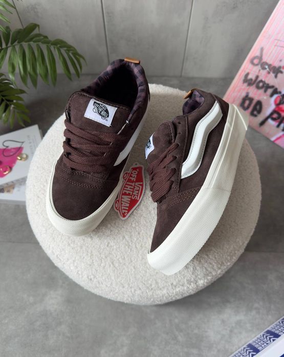 Кросівки Vans KNU Skool Brown/White premium | Кроссовки жіночі чоловічі