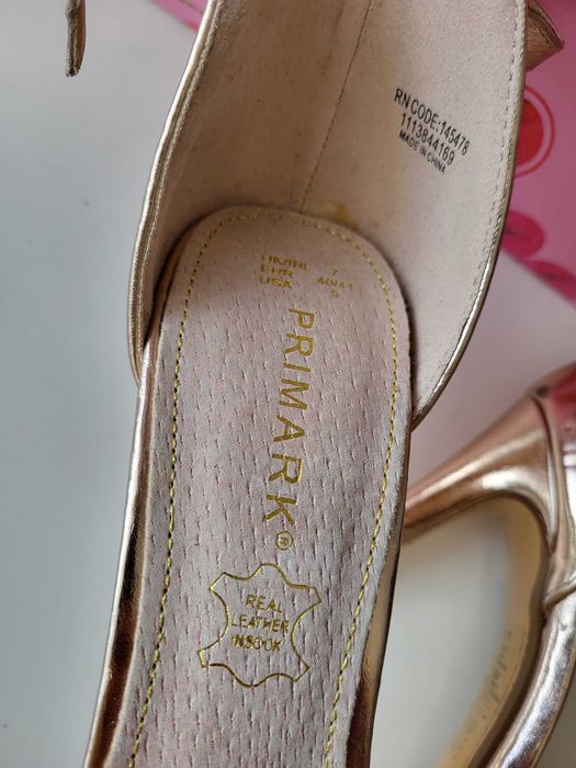 Złote sandały na obcasie szpilki 40/41 na wesele imprezę Primark