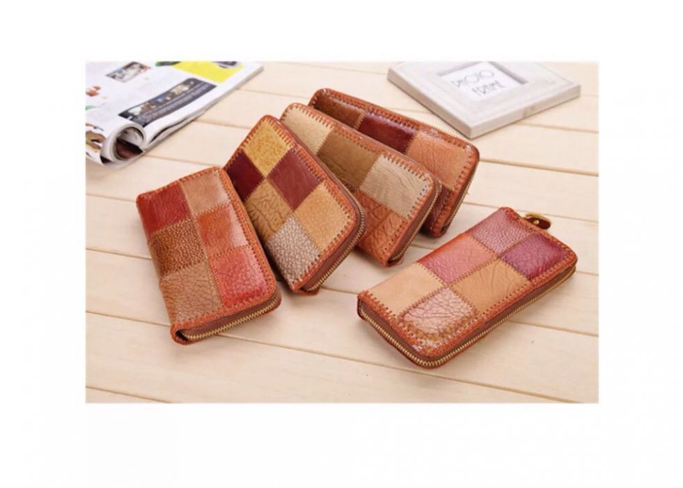 Porta-moedas senhora patchwork, tons beije e castanho, novo