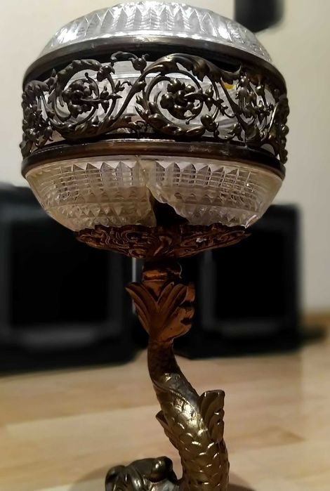 Lampa antyk XIX/XX wiek mosiądz, kryształ Francja
