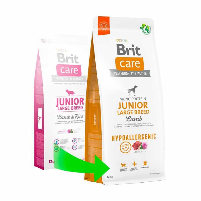 АКЦІЯ! 12 кг. 2490 грн. Корм для молодих собак великих порід Brit Care Hypoallergenic Junior Large з ягням