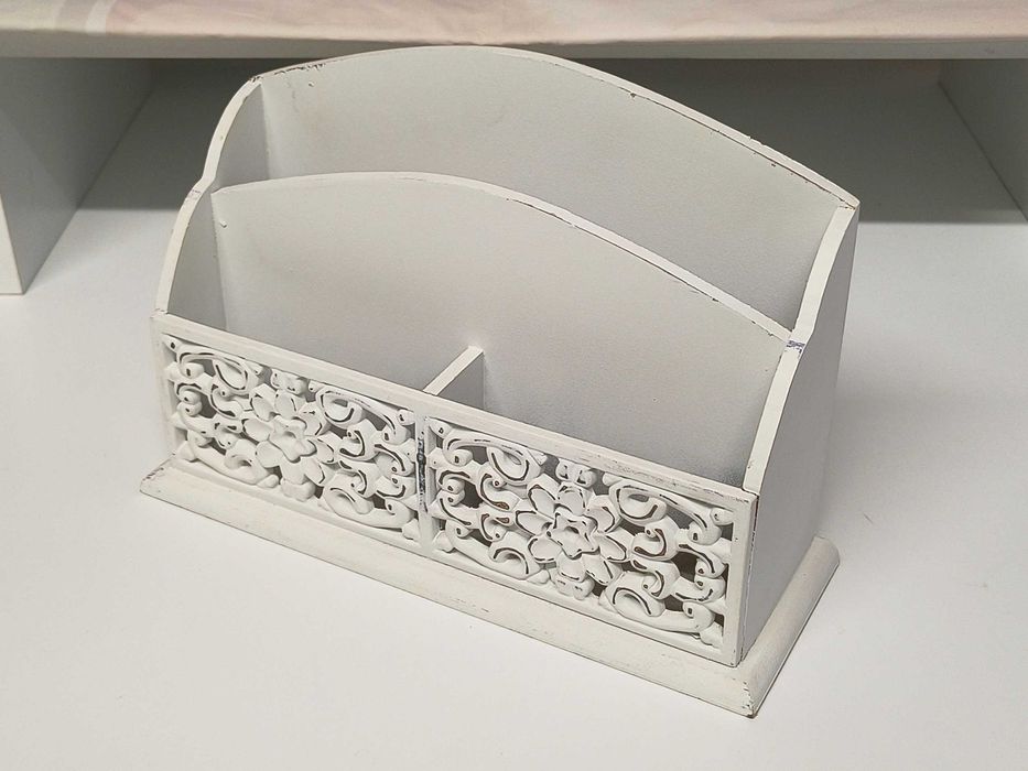 drewniany listownik (organizer biurkowy) w stylu retro/shabby chic 26x14x9cm