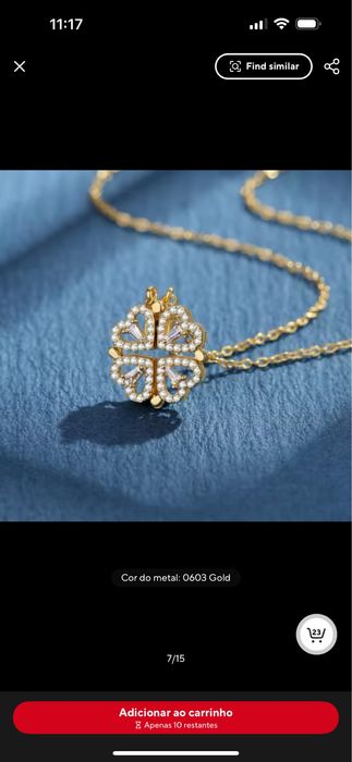 Colar en aço trevo da sorte dourado com 2 formas de usar